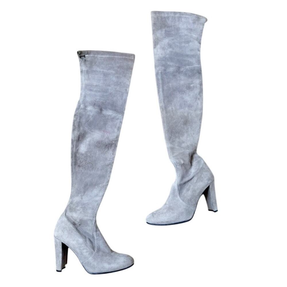 Stuart Weitzman Landmark Gray Over the Knee Suede Heeled Boot EU 36